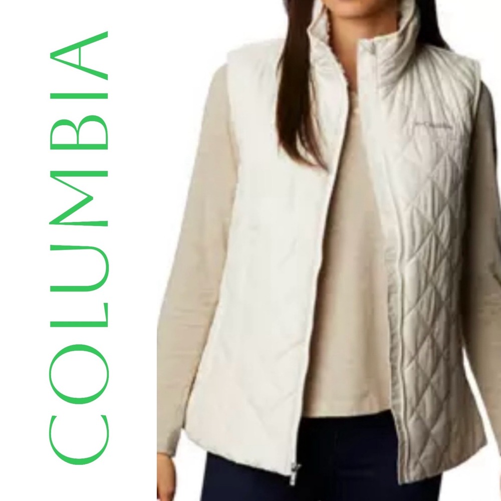 Columbia Women's Ivory Sherpa Lined Quilted Vest Full Zip Cozy Minimalist,  XXL